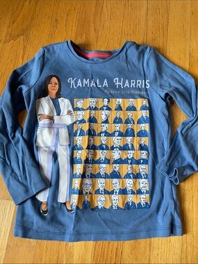 Kids Kamala Harris Long-Sleeve Blue Graphic Top